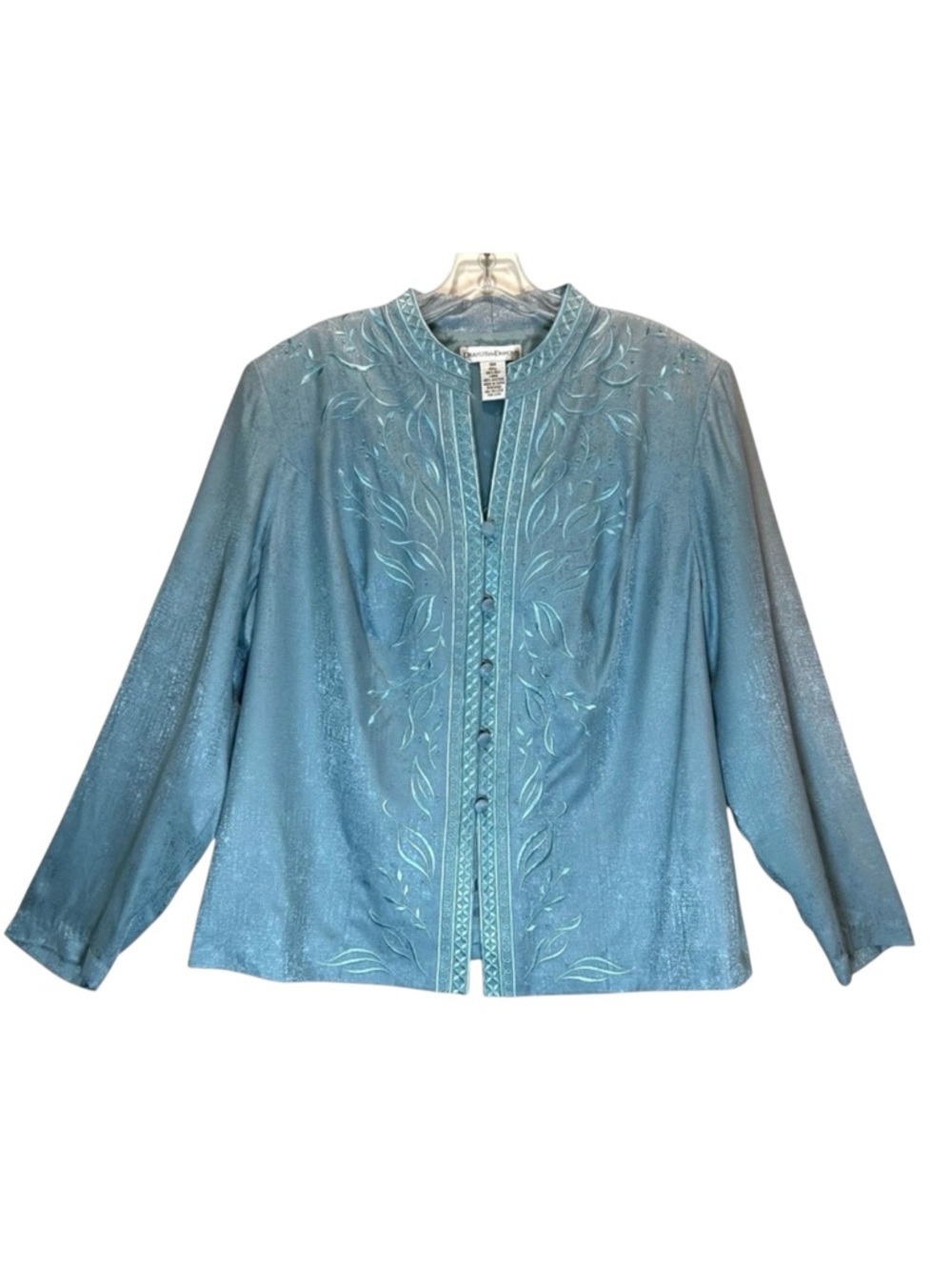 Light Blue Silk Embroidered Button-up Jacket - Size 18